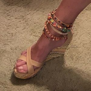 sandals with beaded ankle straps